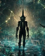 Lightning Rod: a tall horned figure in a web of light.